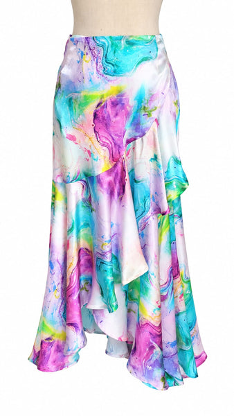 Longwrap Silk Charmeuse Skirt - Pastel Watercolor
