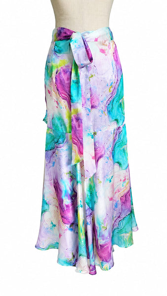 Longwrap Silk Charmeuse Skirt - Pastel Watercolor