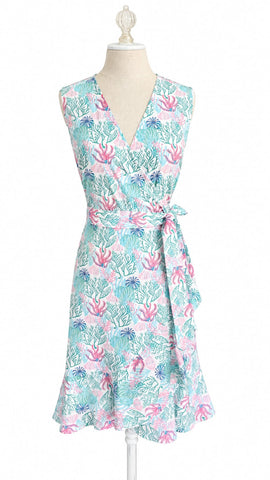 Sleeveless Wrap Cotton Dress - Coral