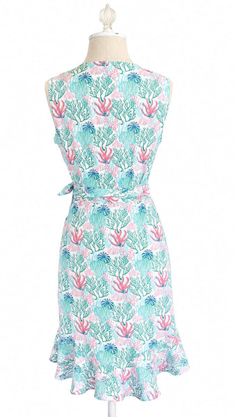 Sleeveless Wrap Cotton Dress - Coral