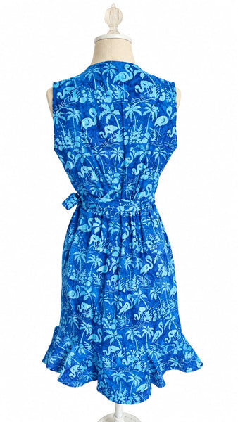 Sleeveless Wrap Cotton Dress - Blue