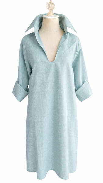 Audrey Midi Linen Dress - Green Blue