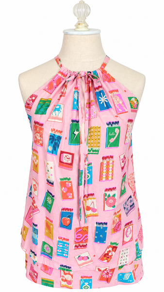 Keyhole Cotton Top - Pink Vintage