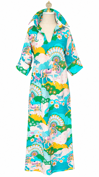 Audrey Cotton Dress- Green Multi Horse
