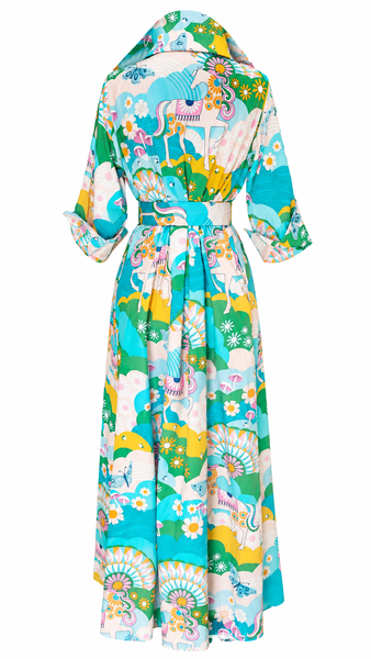 Audrey Cotton Dress- Green Multi Horse
