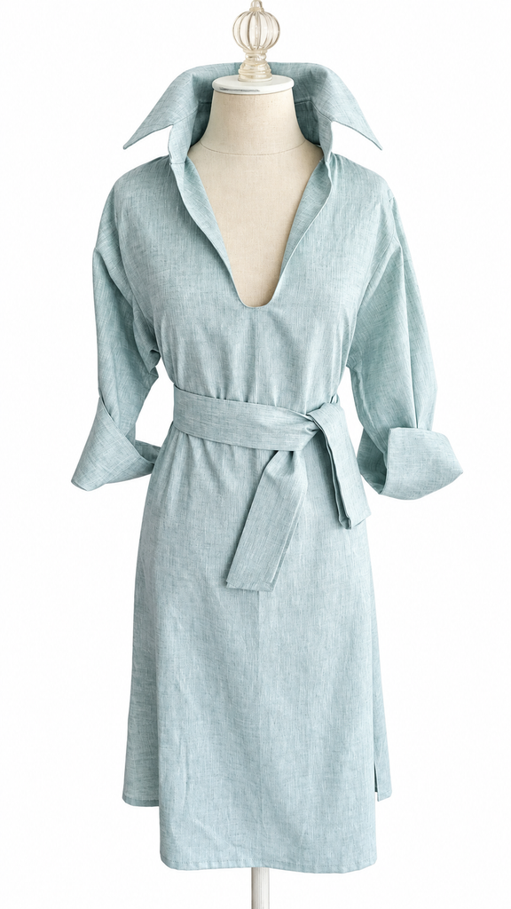 Audrey Midi Linen Dress - Green Blue
