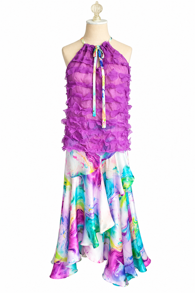 Longwrap Silk Charmeuse Skirt - Pastel Watercolor