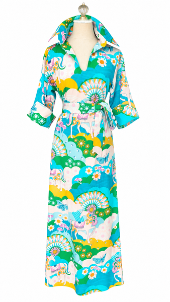 Audrey Cotton Dress- Green Multi Horse