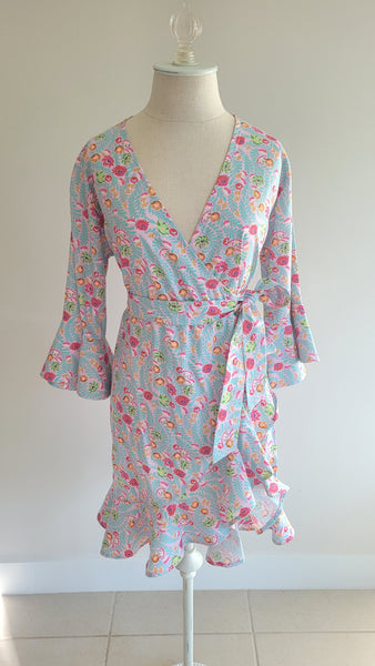 Cotton Wrap dress with sleeves and ruffle