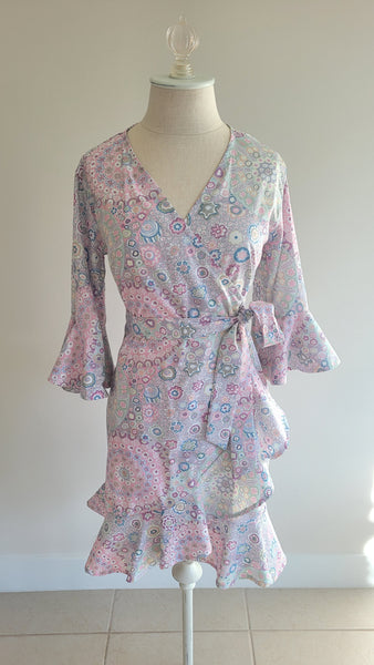 Cotton Wrap dress with sleeves and ruffle