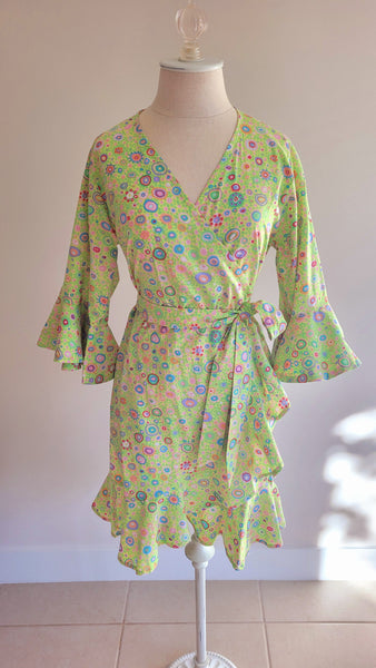 Cotton Wrap dress with sleeves and ruffle