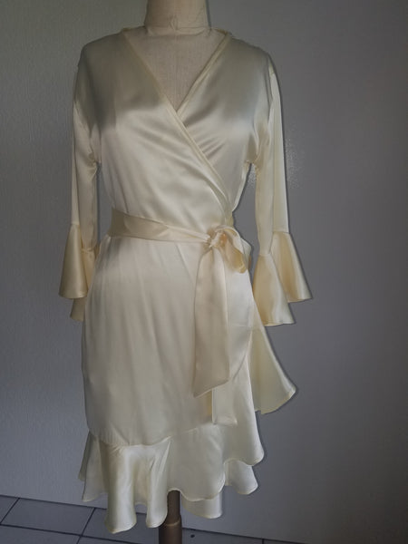 Silk Wrap dress with Sleeve and ruffle