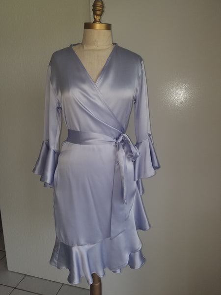 Silk Wrap dress with Sleeve and ruffle