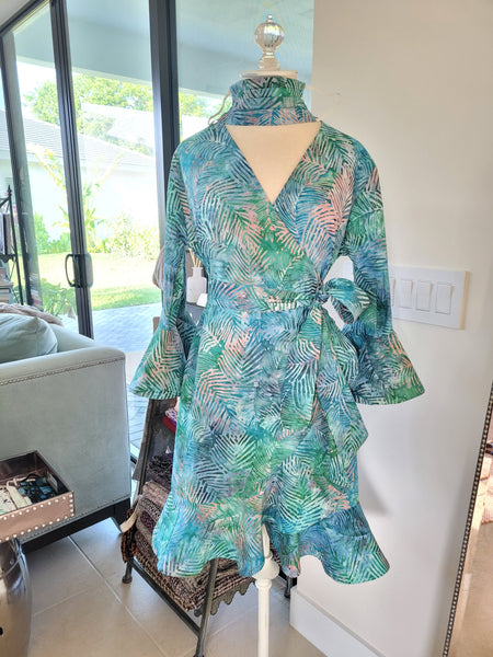Cotton Wrap dress with sleeves and ruffle